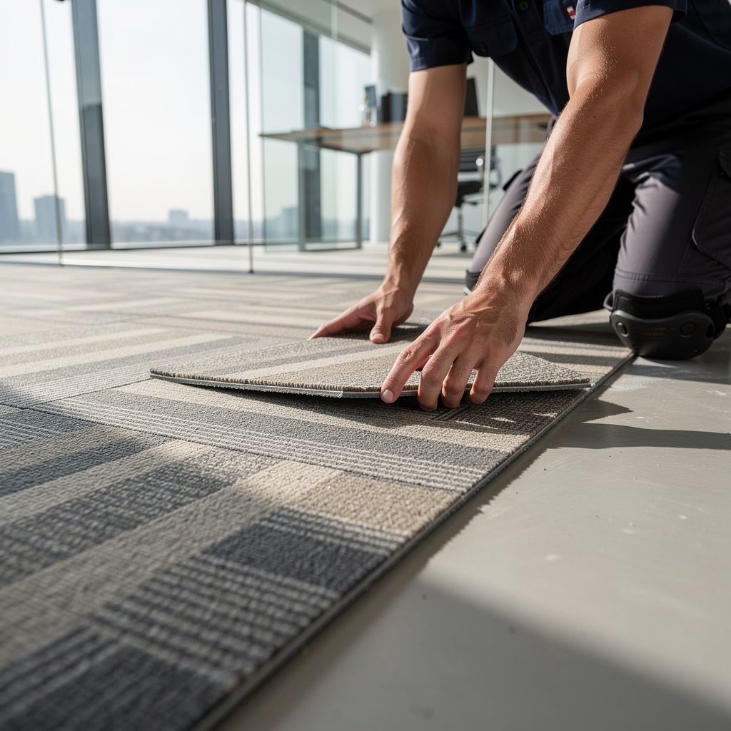 Fachgerechte Verlegung von Teppichfliesen in einem modernen Büro
